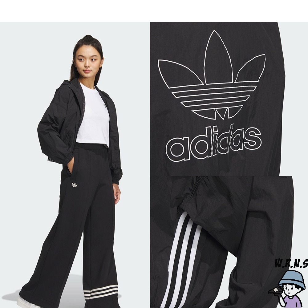 Adidas 女裝 連帽外套 防風 按扣口袋 白/黑 IP1804/IP1805-細節圖6