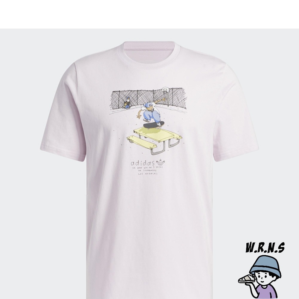 Adidas 男 短袖 滑板 棉 粉紫HA4527-細節圖2