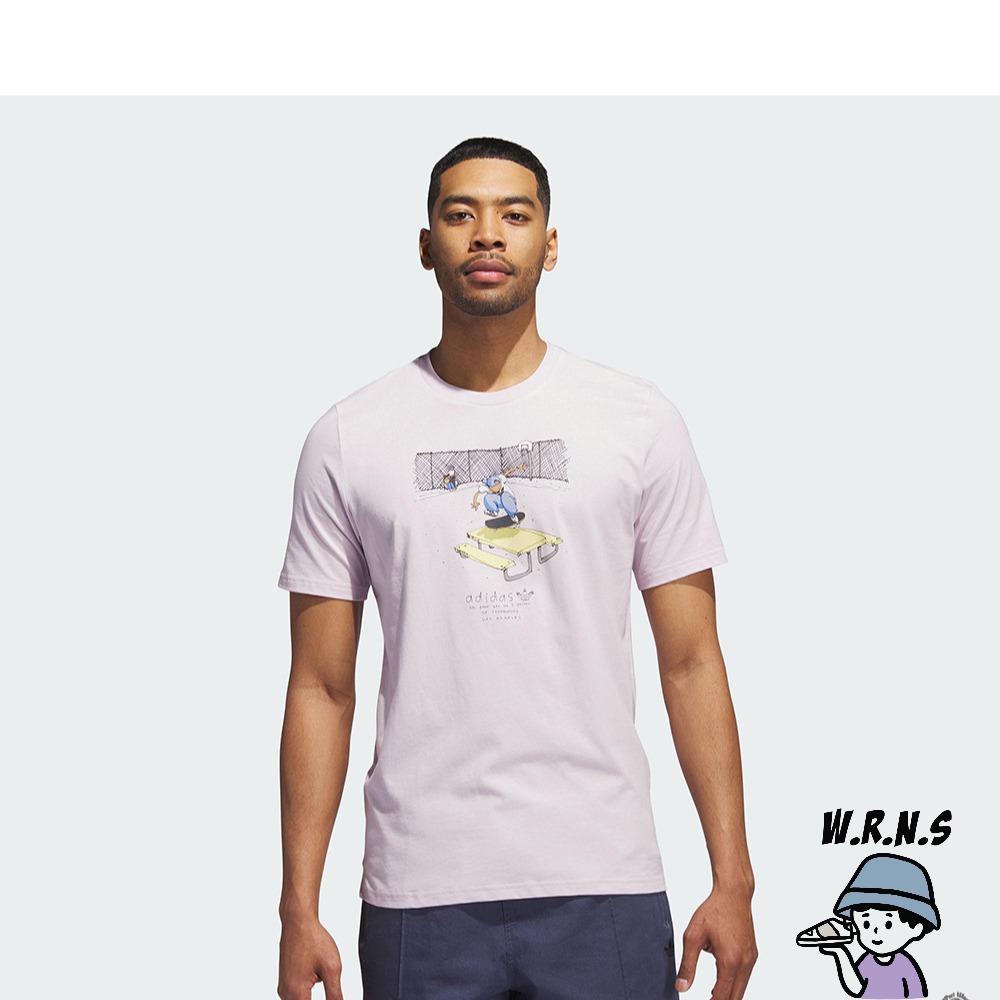 Adidas 男 短袖 滑板 棉 粉紫HA4527-細節圖4