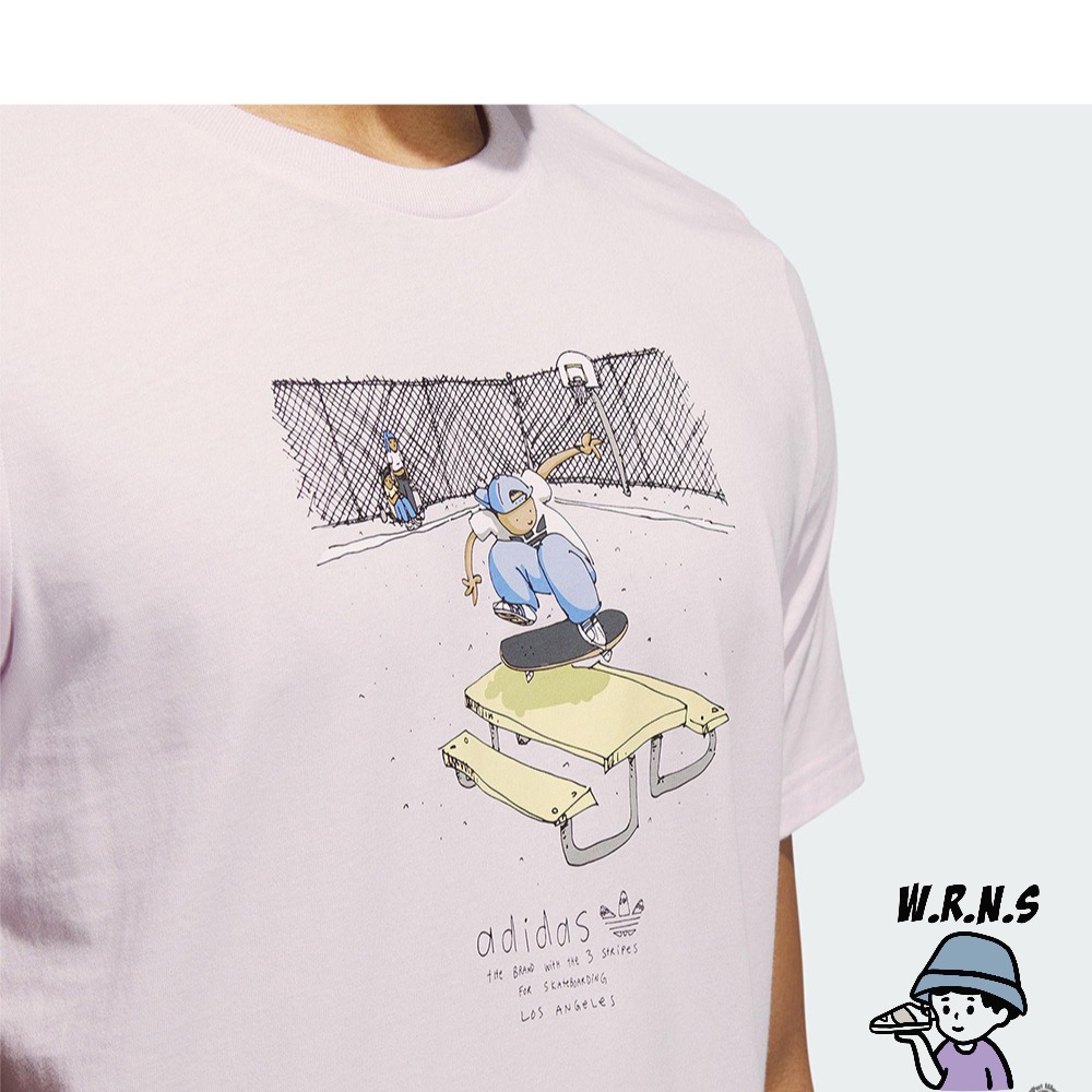 Adidas 男 短袖 滑板 棉 粉紫HA4527-細節圖7