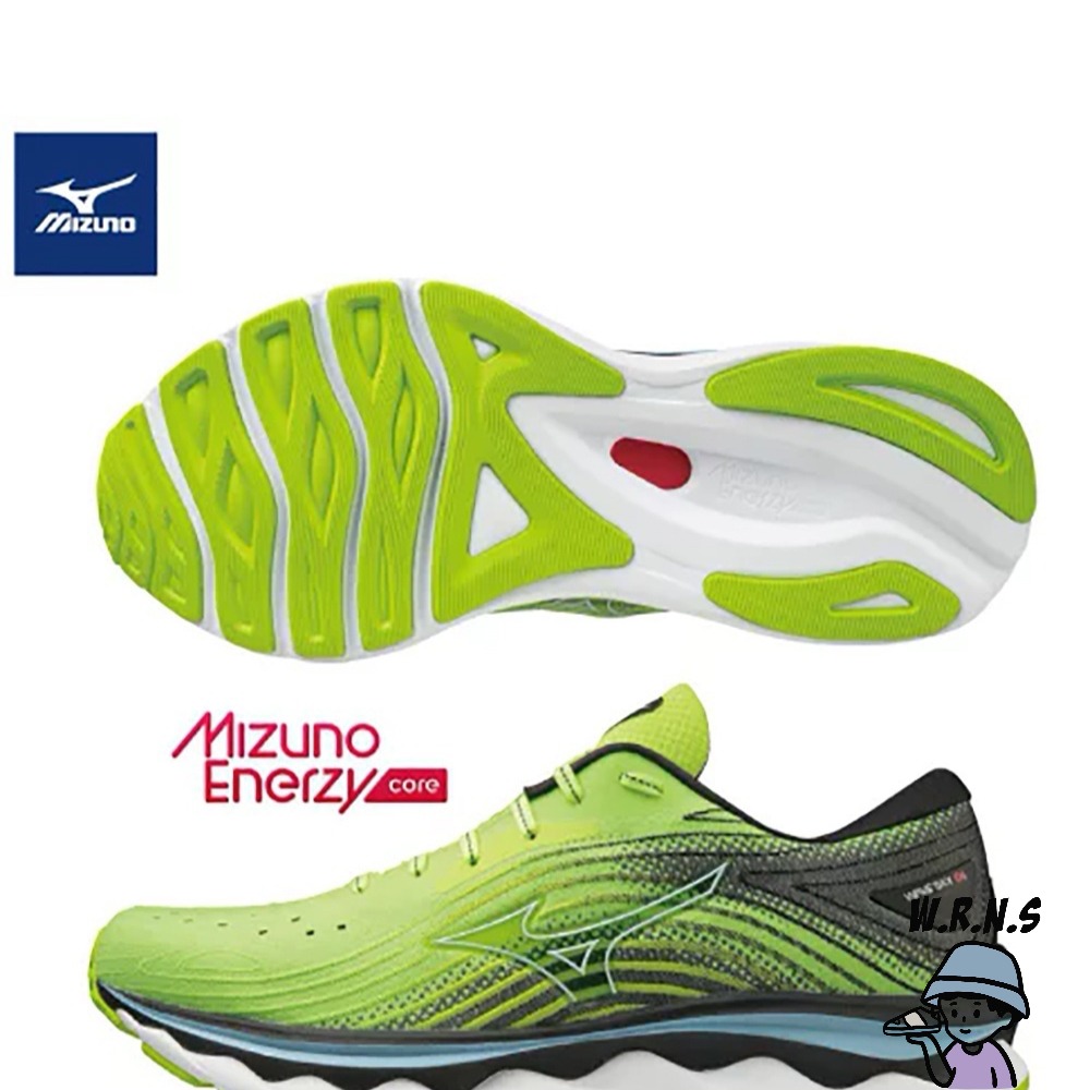 MIZUNO 美津濃 WAVE SKY 6 男鞋 慢跑 U4icX中底 螢光黃 J1GC220205-細節圖3