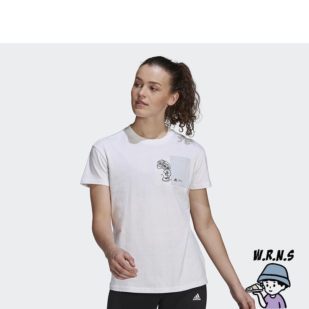 Adidas X Disney 女裝 短袖上衣 米妮 胸前口袋 純棉 白GS0245-細節圖3
