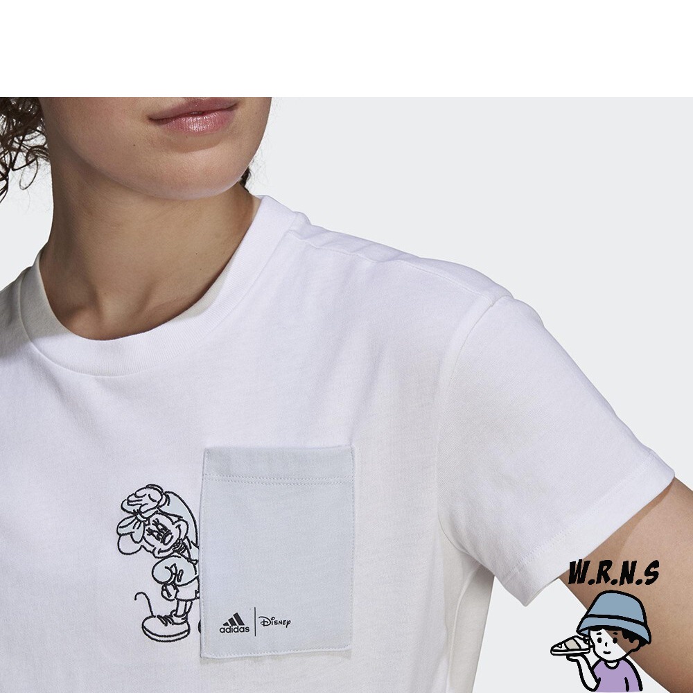 Adidas X Disney 女裝 短袖上衣 米妮 胸前口袋 純棉 白GS0245-細節圖6