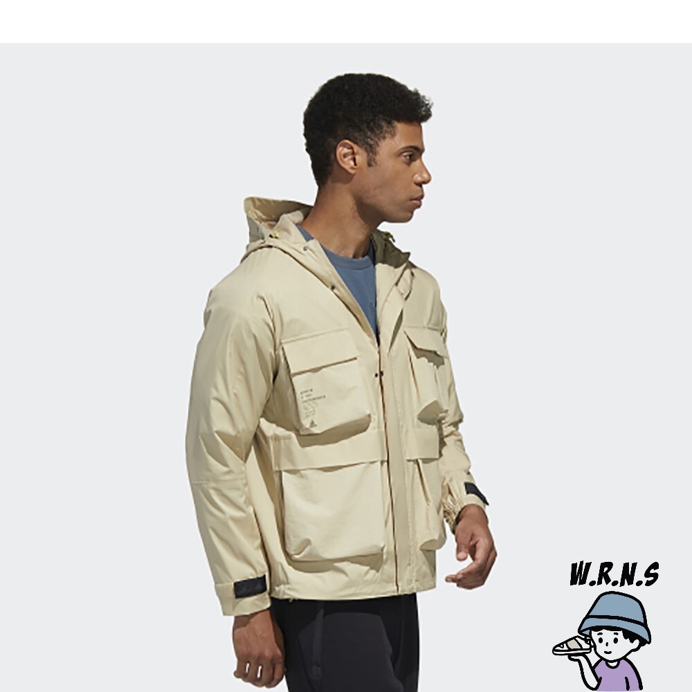Adidas 男裝 外套 連帽 休閒 工裝 多口袋 防風 可調式袖口 卡其 GF4012-細節圖4