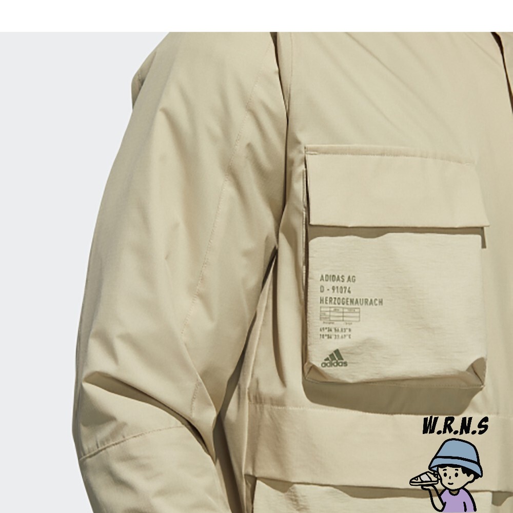 Adidas 男裝 外套 連帽 休閒 工裝 多口袋 防風 可調式袖口 卡其 GF4012-細節圖9