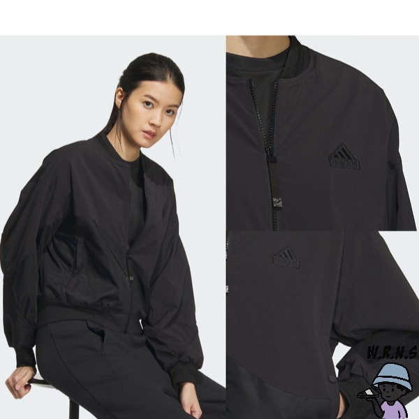 Adidas 女裝 外套 立領 按扣口袋 寬鬆 黑/紅IM8872/IM8873-細節圖3