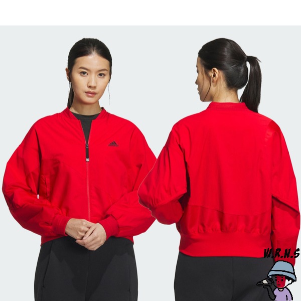 Adidas 女裝 外套 立領 按扣口袋 寬鬆 黑/紅IM8872/IM8873-細節圖4