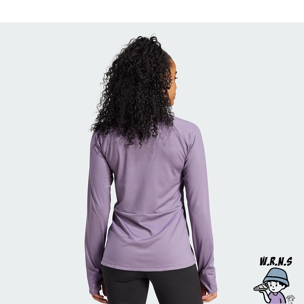 Adidas 女裝 長袖上衣 排汗 拇指孔 紫IL6981-細節圖4