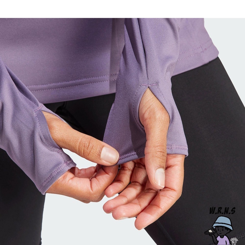 Adidas 女裝 長袖上衣 排汗 拇指孔 紫IL6981-細節圖7