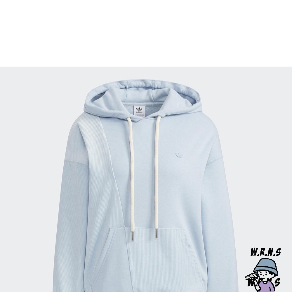 Adidas 女裝 長袖上衣 連帽上衣 帽T 袋鼠口袋 拼接 棉 藍HC0320-細節圖2