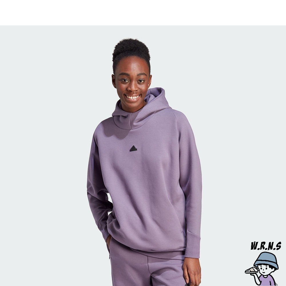 Adidas 女裝 長袖上衣 連帽 Z.N.E.系列 拉鍊口袋 棉 紫IN5123-細節圖3