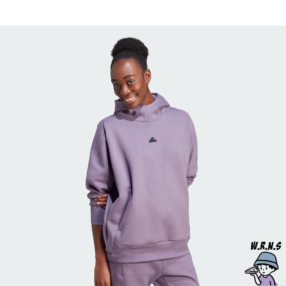 Adidas 女裝 長袖上衣 連帽 Z.N.E.系列 拉鍊口袋 棉 紫IN5123-細節圖4