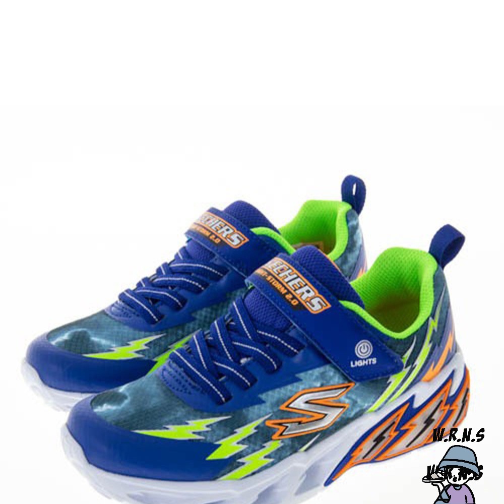 Skechers 童鞋 慢跑鞋 燈鞋 雷神 LIGHT STORM 2.0 藍橘 400150LBLLM-細節圖3