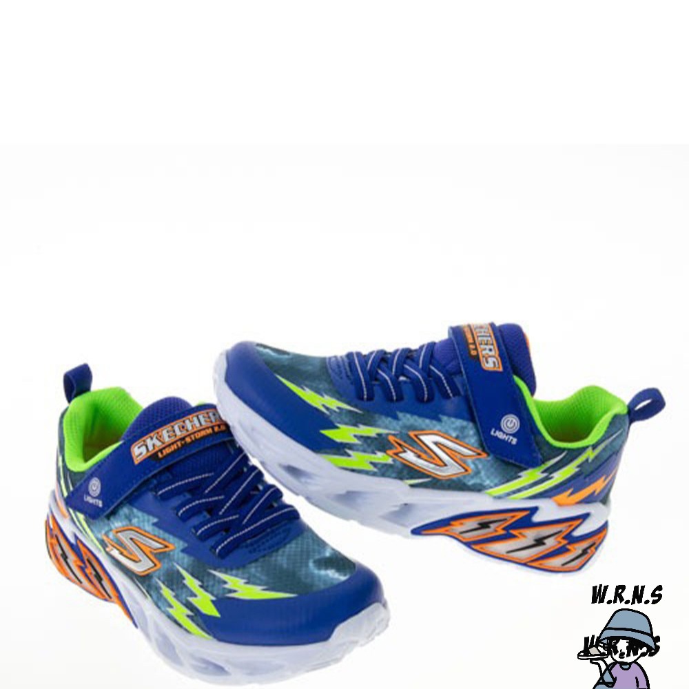 Skechers 童鞋 慢跑鞋 燈鞋 雷神 LIGHT STORM 2.0 藍橘 400150LBLLM-細節圖4