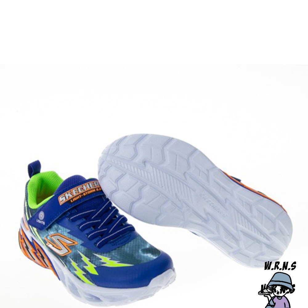 Skechers 童鞋 慢跑鞋 燈鞋 雷神 LIGHT STORM 2.0 藍橘 400150LBLLM-細節圖5