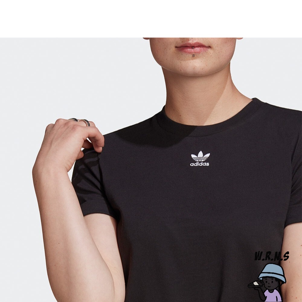 Adidas 女裝 短袖上衣 短版 反折袖口 小Logo 棉 黑GN2802-細節圖5