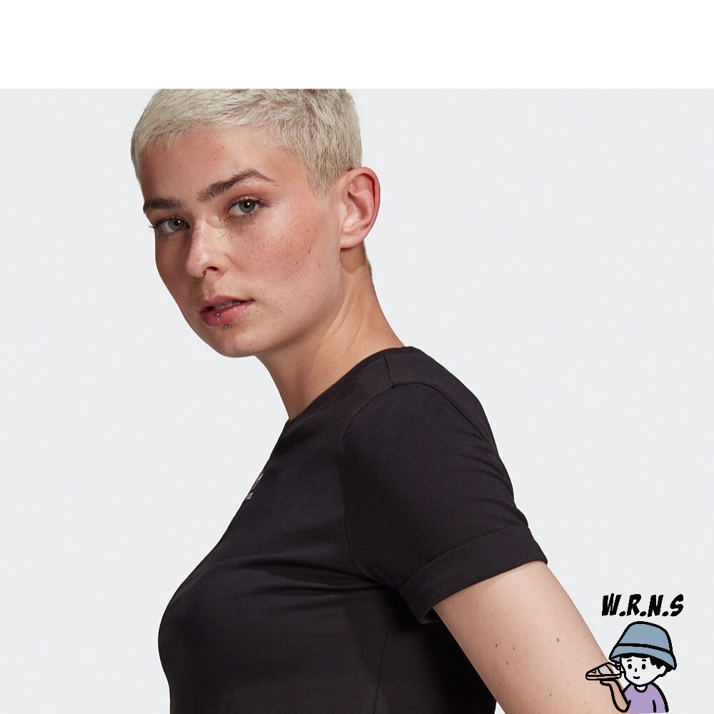 Adidas 女裝 短袖上衣 短版 反折袖口 小Logo 棉 黑GN2802-細節圖6