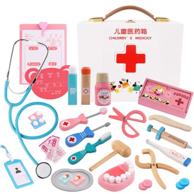 [現貨]木製仿真醫藥箱 急救包醫生玩具 兒童扮家家酒牙醫玩具