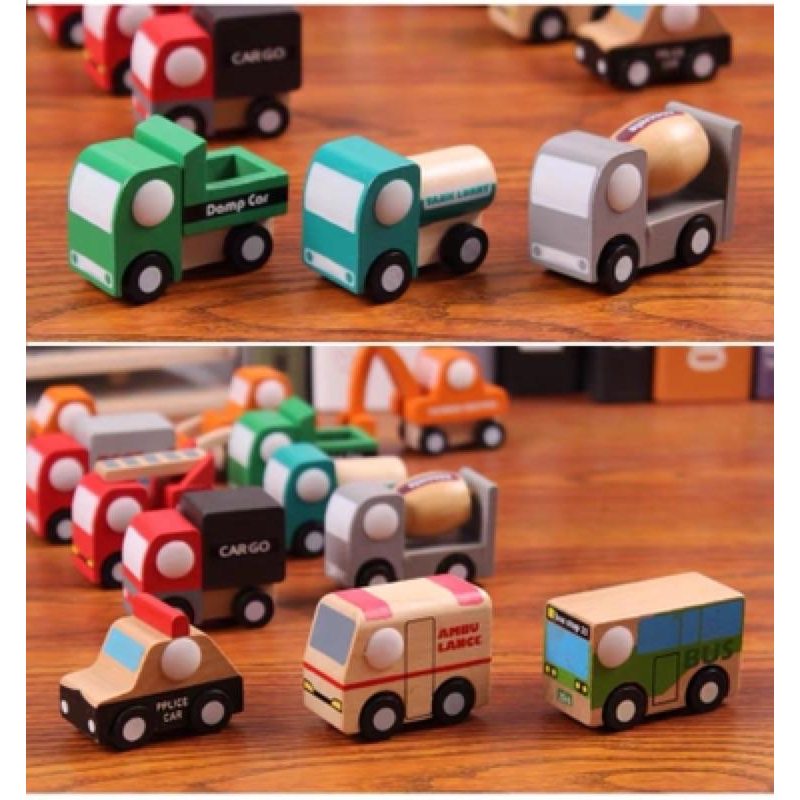 [現貨]木製兒童和風系列小車套裝（12入）汽車 工程車 飛機 軍車 警車模型 玩具車-細節圖8