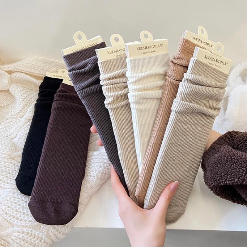 [現貨]兒童保暖中筒襪 彈力堆堆襪  素色長襪 百搭白色襪子 黑色長襪-細節圖2