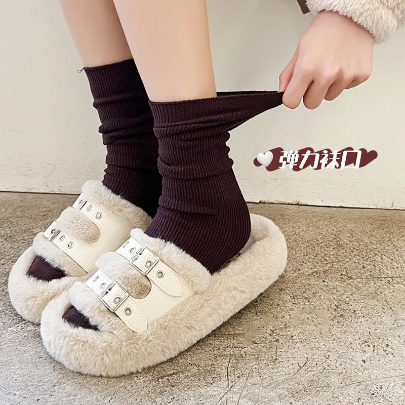 [現貨]兒童保暖中筒襪 彈力堆堆襪  素色長襪 百搭白色襪子 黑色長襪-細節圖6