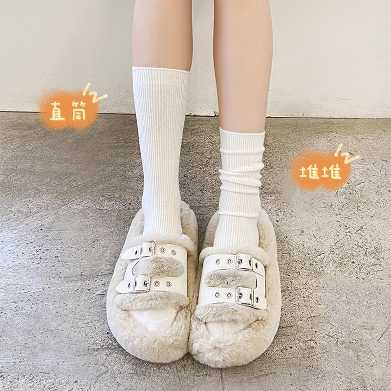 [現貨]兒童保暖中筒襪 彈力堆堆襪  素色長襪 百搭白色襪子 黑色長襪-細節圖7