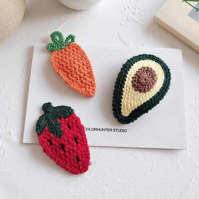 [現貨]女童可愛水果毛線編織髮夾 小女孩碎髮邊夾 刺繡圖案瀏海夾-細節圖3