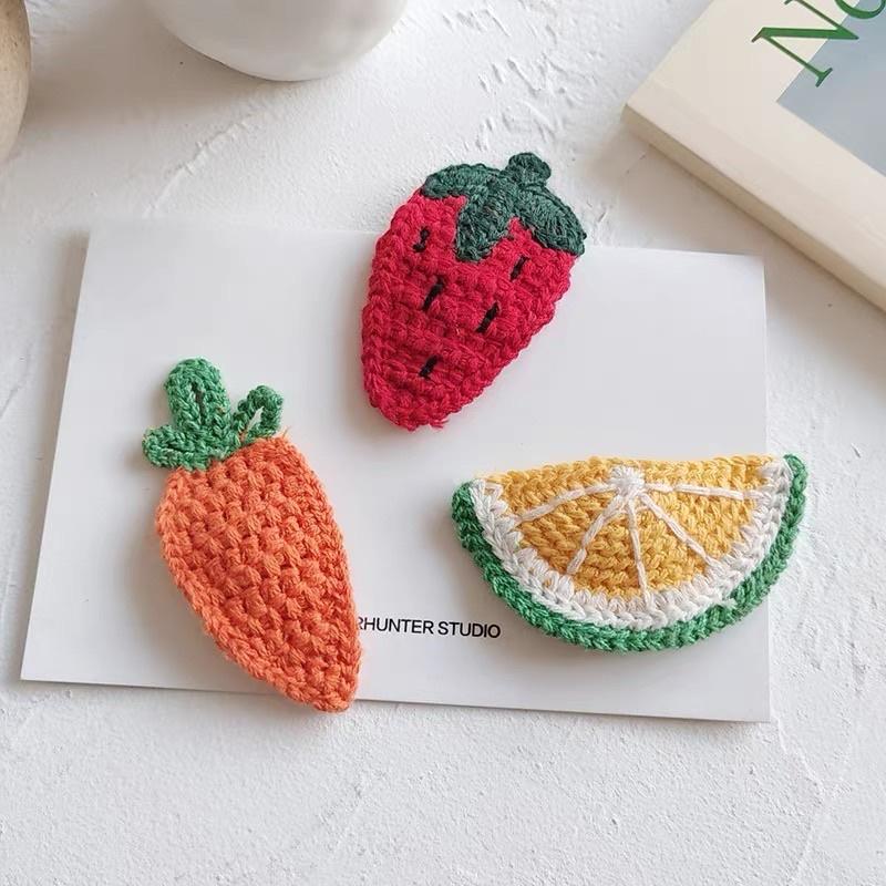 [現貨]女童可愛水果毛線編織髮夾 小女孩碎髮邊夾 刺繡圖案瀏海夾-細節圖4