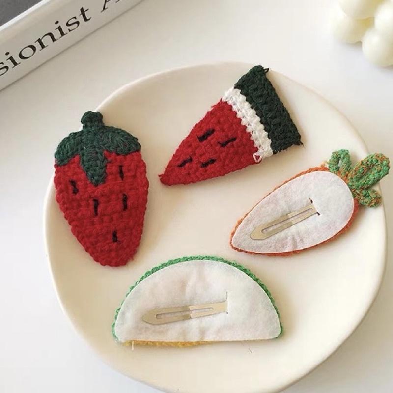 [現貨]女童可愛水果毛線編織髮夾 小女孩碎髮邊夾 刺繡圖案瀏海夾-細節圖5