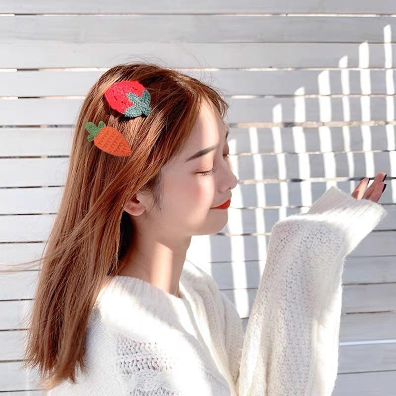 [現貨]女童可愛水果毛線編織髮夾 小女孩碎髮邊夾 刺繡圖案瀏海夾-細節圖6