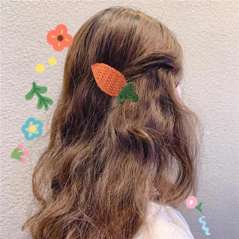 [現貨]女童可愛水果毛線編織髮夾 小女孩碎髮邊夾 刺繡圖案瀏海夾-細節圖8