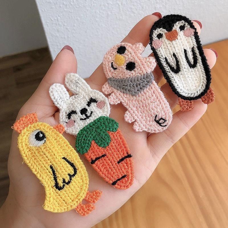 [現貨]女童可愛動物毛線編織髮夾 小女孩碎髮邊夾 刺繡圖案瀏海夾-細節圖2