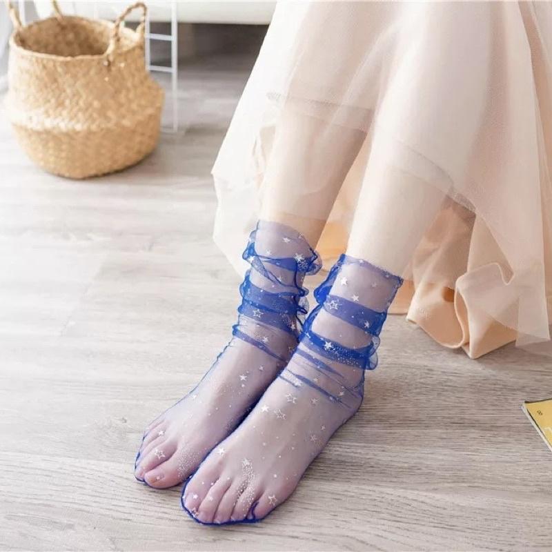 [現貨]日系小星星透明網紗中筒襪 女童公主長襪 透氣堆堆襪-細節圖6