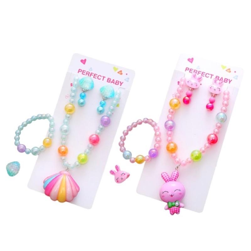 [現貨]女童小公主項鍊四件組(項鍊+手環+戒指+耳環）-細節圖3