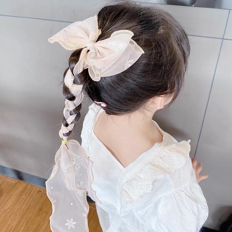 [現貨]超仙女童紗網蝴蝶結飄逸公主髮夾 可編髮女童公主髮飾-細節圖5