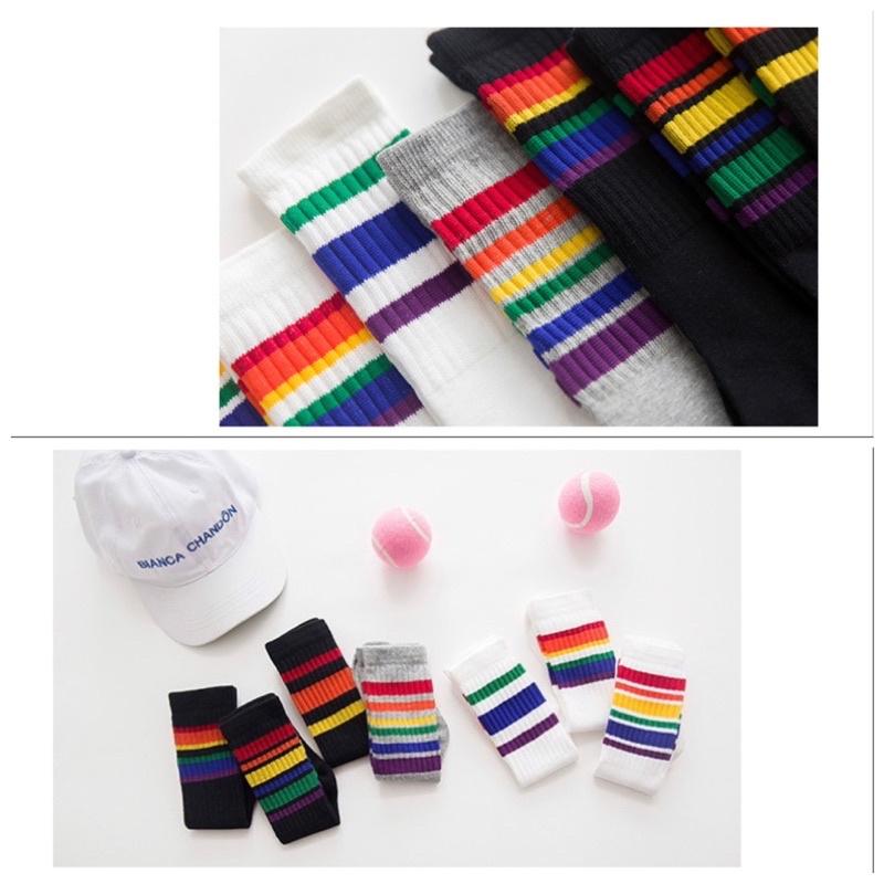 [現貨]兒童彩虹長襪 男女童中筒襪 學生襪子-細節圖2