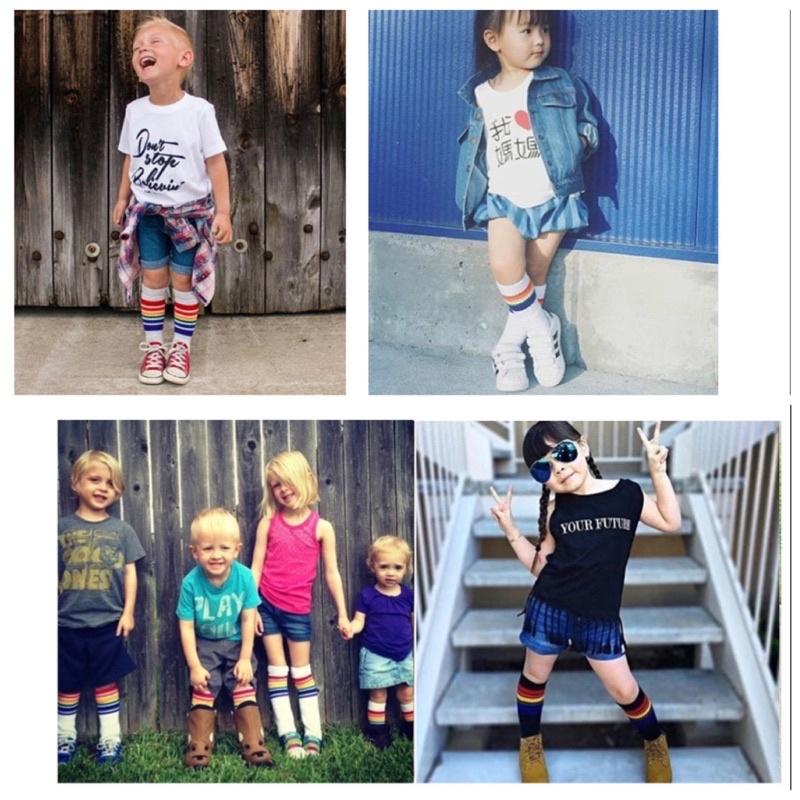 [現貨]兒童彩虹長襪 男女童中筒襪 學生襪子-細節圖9