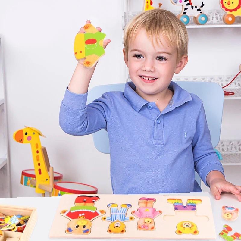 [現貨]扮家家酒小熊換衣創意木製拼圖-細節圖7