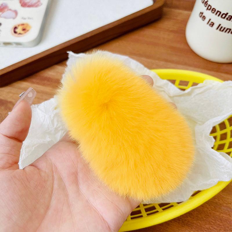 [現貨]毛茸茸芒果大髮夾 兔毛髮夾 芒狗女孩碎髮邊夾 毛絨絨瀏海夾-細節圖3