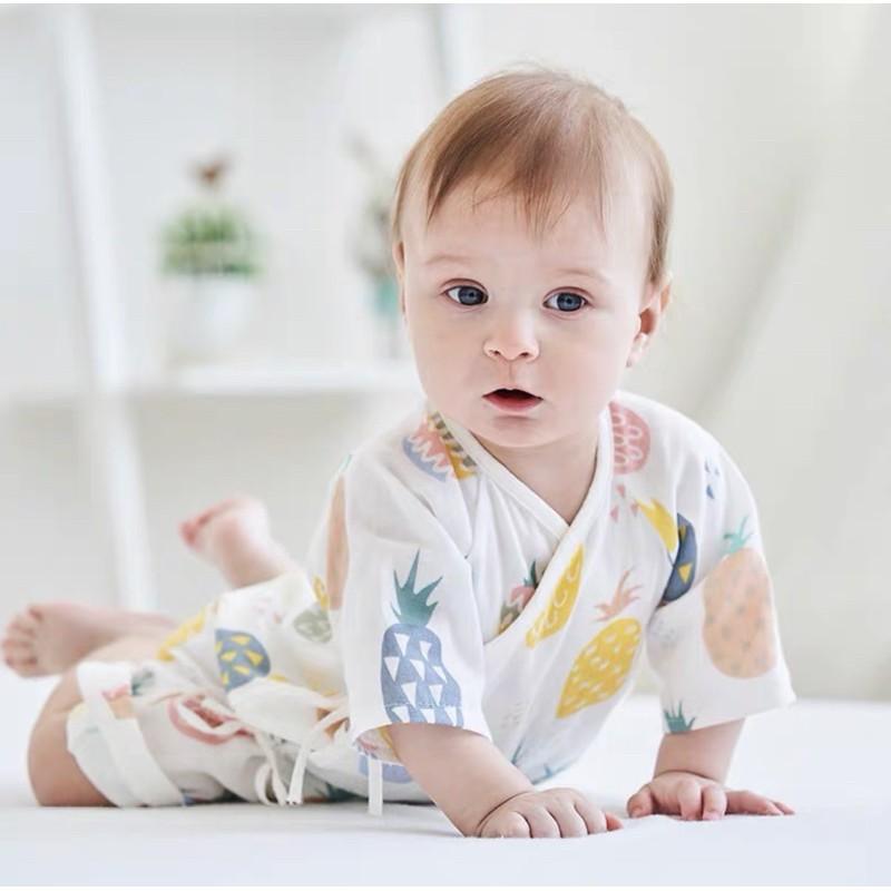 [現貨]嬰兒純棉高密度雙層紗布衣 新生兒綁帶蝴蝶衣-細節圖8