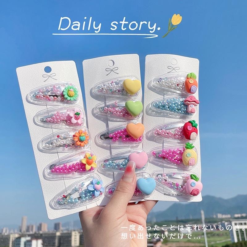 [現貨]女童彩珠流沙髮夾(5件組)  甜美可愛髮飾 瀏海夾-細節圖3