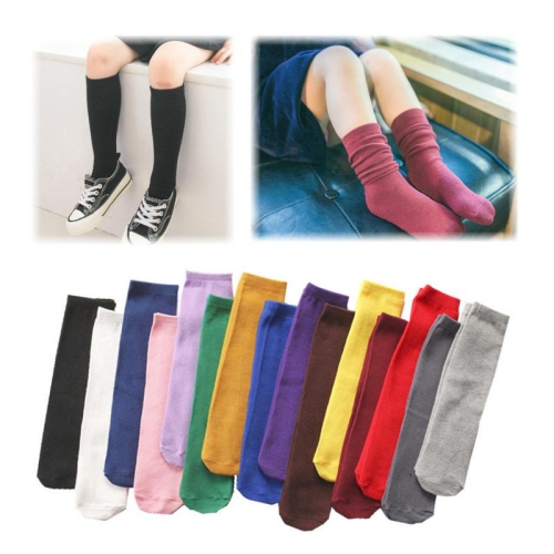 [現貨]兒童百搭中筒襪 糖果色親子襪 堆堆襪 拍照純色長襪 白色襪子 黑色襪子