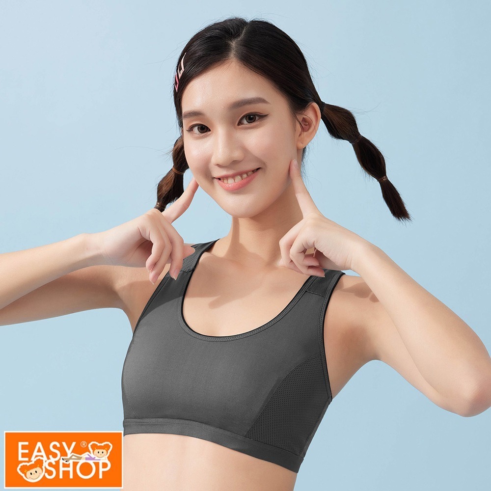 [EASY SHOP]愛運動-吸濕排汗無鋼圈背心式少女運動內衣-沉穩灰-細節圖2