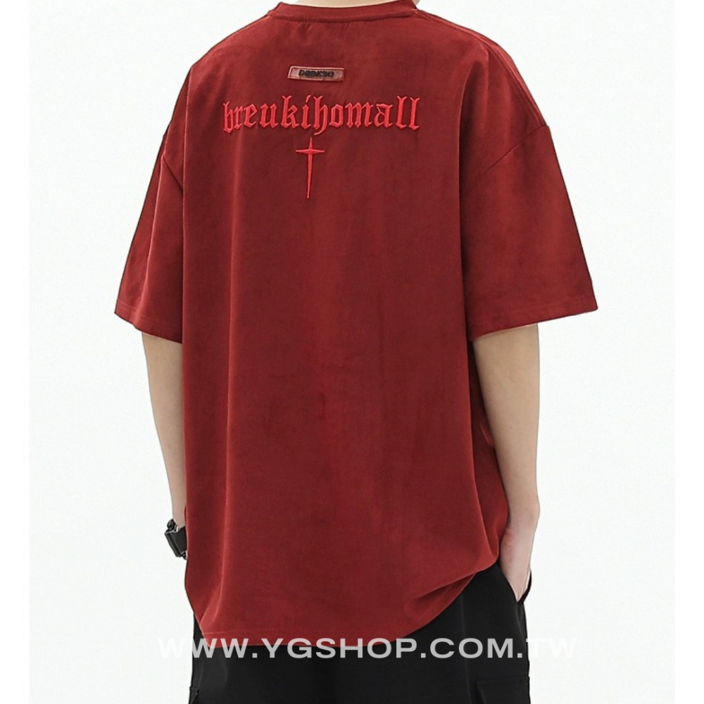 【YG STUDIO】法式 麂皮 高級感 刺繡 短袖 T恤 短T 上衣 寬鬆 似 essential 街頭 復古 嘻哈-細節圖5