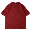 【YG STUDIO】法式 麂皮 高級感 刺繡 短袖 T恤 短T 上衣 寬鬆 似 essential 街頭 復古 嘻哈-規格圖7
