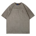 【YG STUDIO】法式 麂皮 高級感 刺繡 短袖 T恤 短T 上衣 寬鬆 似 essential 街頭 復古 嘻哈-規格圖7