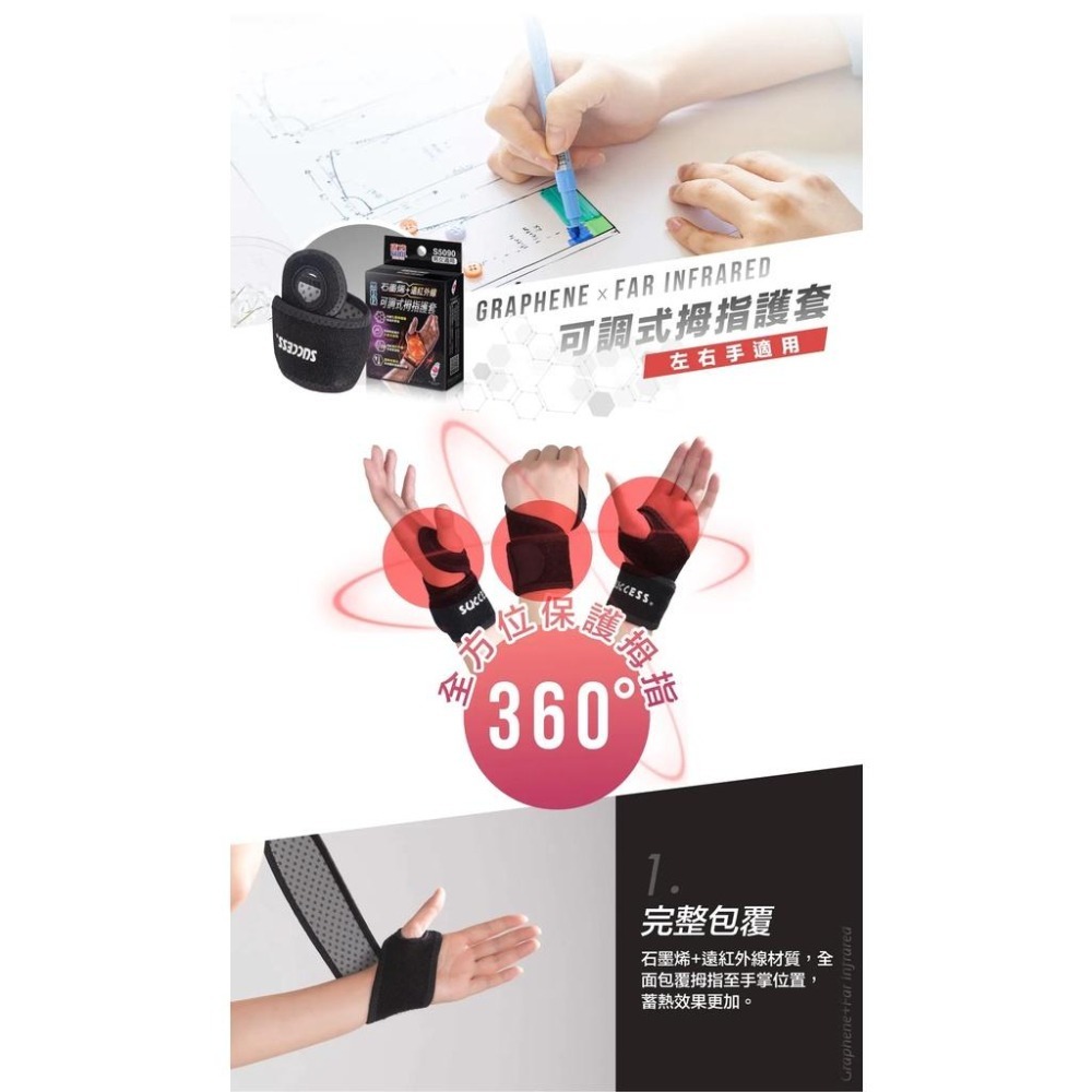【維玥體育】成功 SUCCESS S5090 石墨烯+遠紅外線 可調式拇指護套 拇指護套-細節圖7
