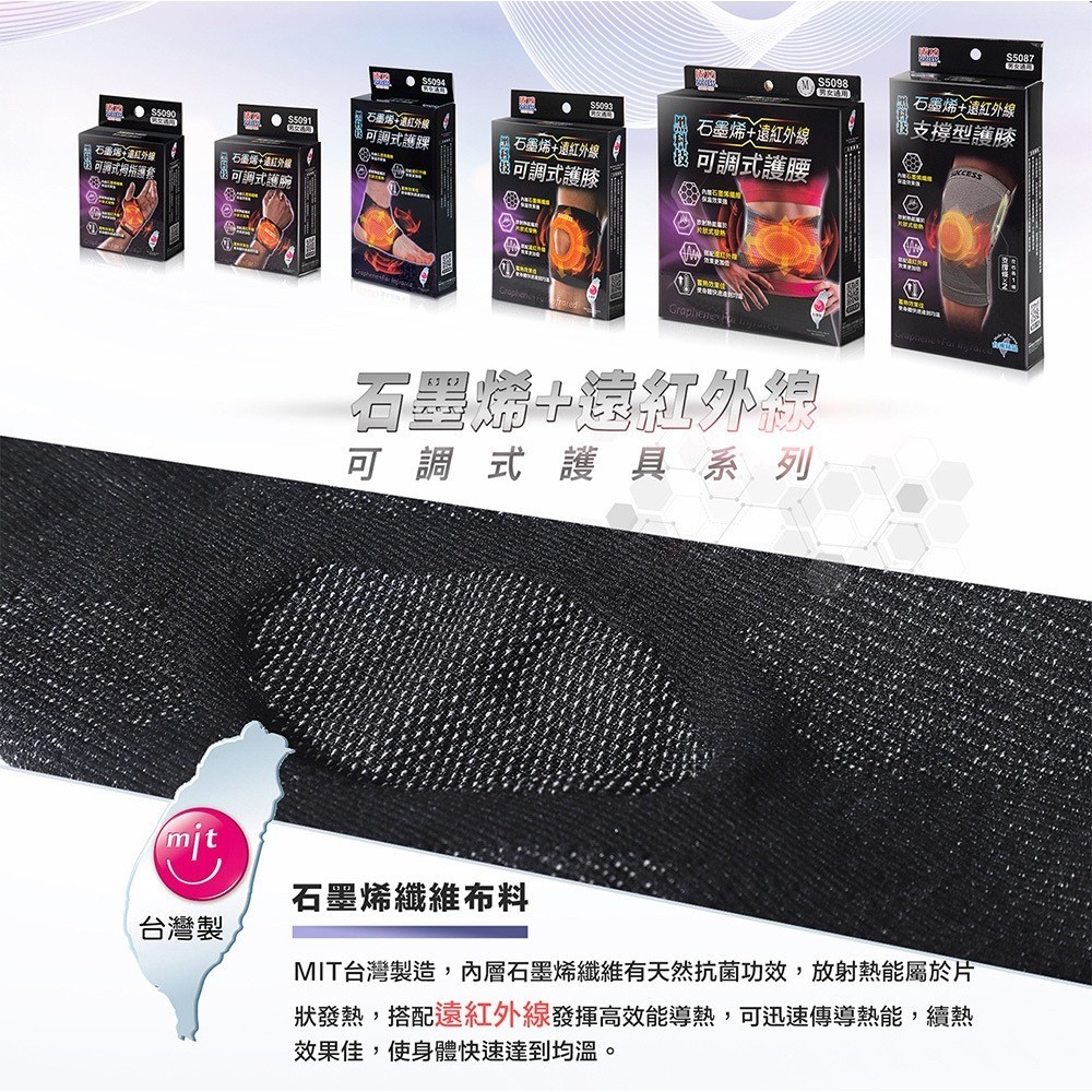 【維玥體育】成功 SUCCESS S5087 石墨烯支撐型護膝 (單入) 石墨烯纖維 片狀式發熱 蓄熱效果佳-細節圖4