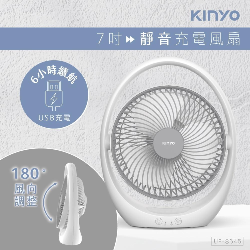 【KINYO】USB靜音充電風扇 (UF)7吋 LED照明 可拆式風扇 大扇葉 靜音風扇 露營 外出 夏天-細節圖2