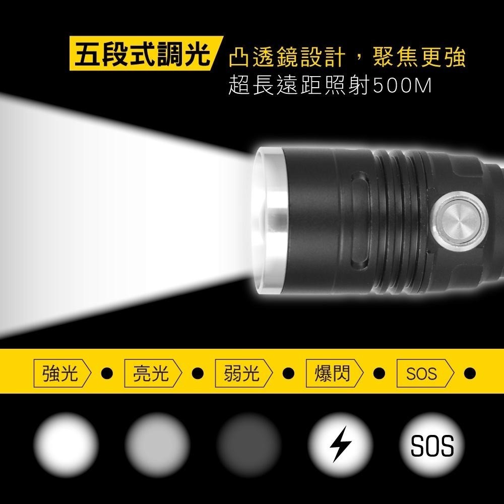 【KINYO】磁吸充電P70高亮手電筒 (LED) 充電式 五段式調光 P70 LED 照射500M ｜露營-細節圖6